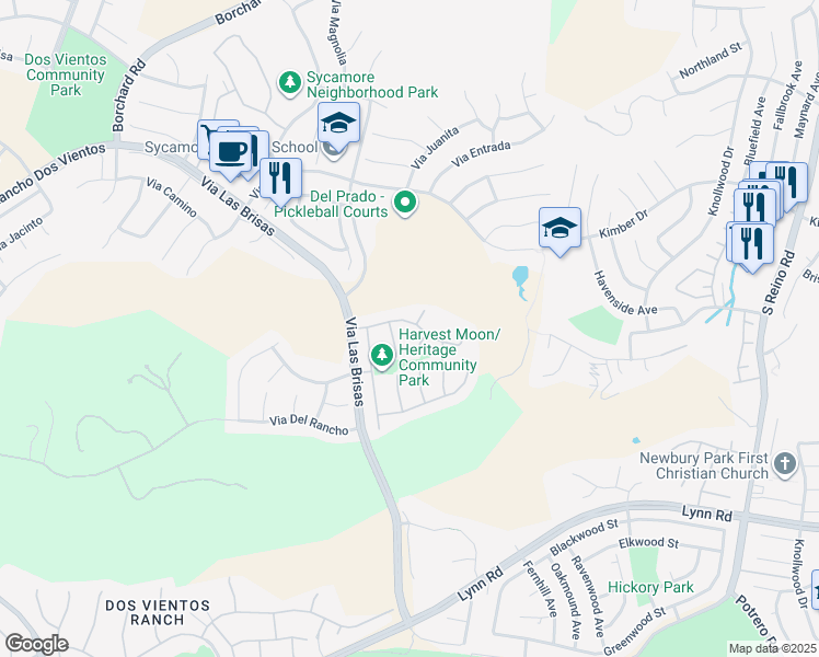 map of restaurants, bars, coffee shops, grocery stores, and more near 4438 Camino De Las Estrellas in Thousand Oaks