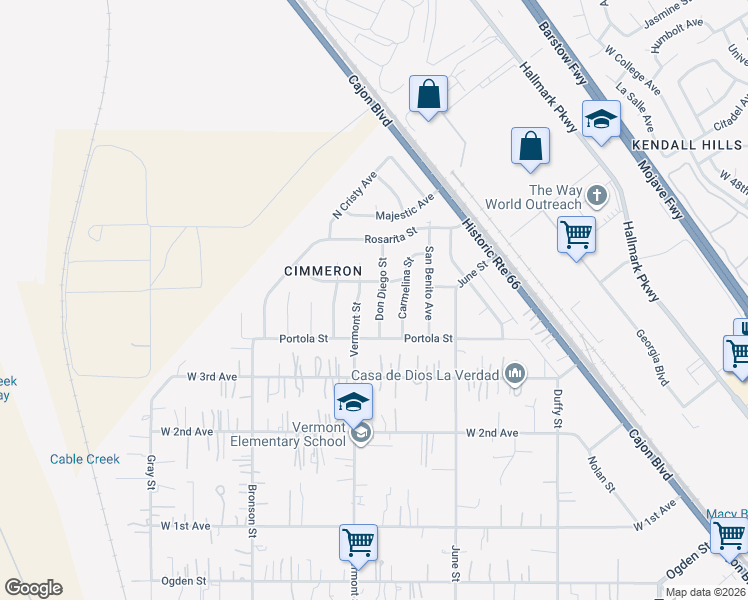 map of restaurants, bars, coffee shops, grocery stores, and more near 2795 June Place in San Bernardino