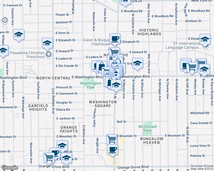 map of restaurants, bars, coffee shops, grocery stores, and more near 1311 North Hudson Avenue in Pasadena