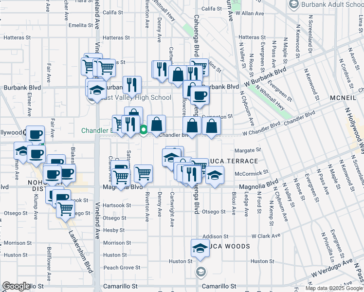 map of restaurants, bars, coffee shops, grocery stores, and more near in Los Angeles
