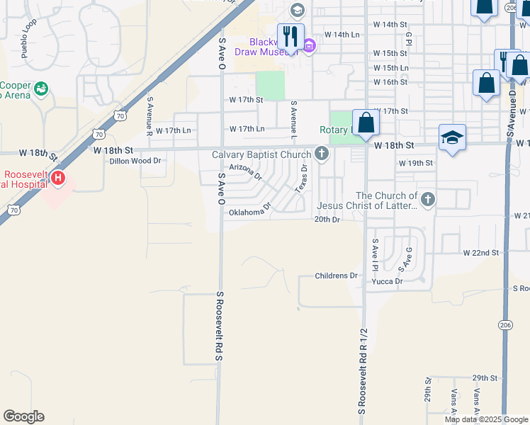map of restaurants, bars, coffee shops, grocery stores, and more near 249 Floyd Golden Circle in Portales