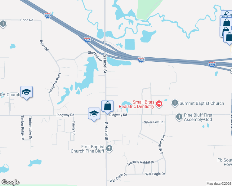 map of restaurants, bars, coffee shops, grocery stores, and more near 2100 Mount Vernon Court in Pine Bluff
