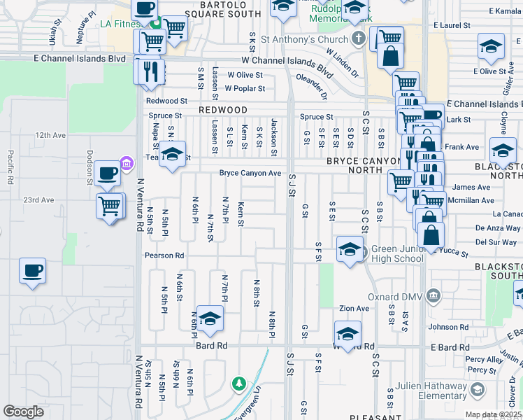 map of restaurants, bars, coffee shops, grocery stores, and more near 815 Polaris Way in Port Hueneme