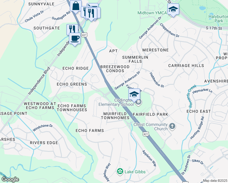 map of restaurants, bars, coffee shops, grocery stores, and more near 4113 U.S. 421 in Wilmington
