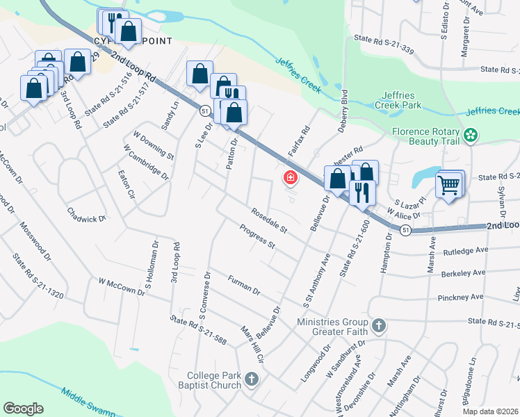 map of restaurants, bars, coffee shops, grocery stores, and more near 1598 Valparaiso Drive in Florence