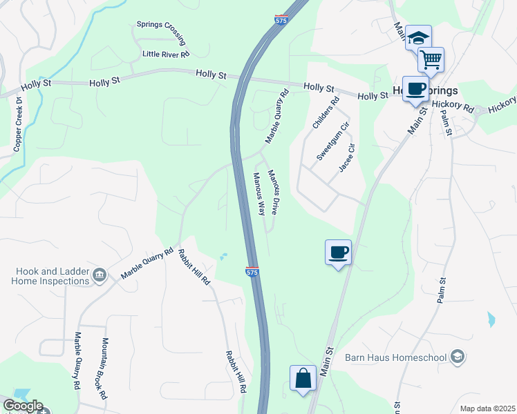 map of restaurants, bars, coffee shops, grocery stores, and more near 230 Manous Way in Canton