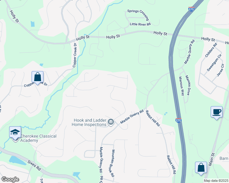 map of restaurants, bars, coffee shops, grocery stores, and more near 492 Crestmont Lane in Canton