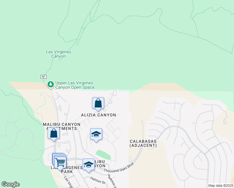 map of restaurants, bars, coffee shops, grocery stores, and more near 26008 Alizia Canyon Drive in Calabasas