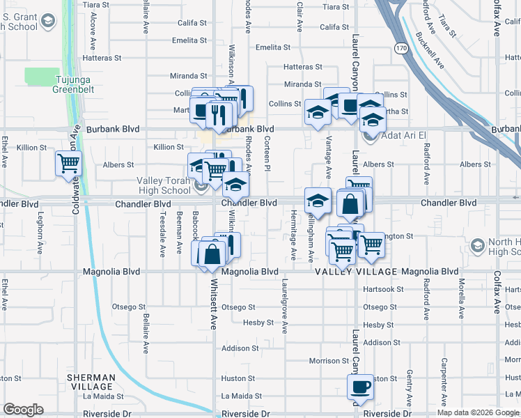 map of restaurants, bars, coffee shops, grocery stores, and more near in Los Angeles