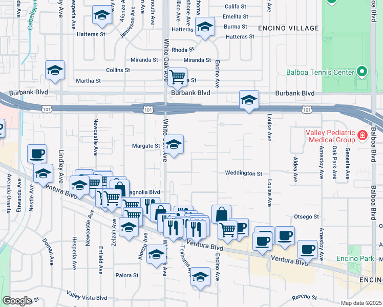 map of restaurants, bars, coffee shops, grocery stores, and more near 5342 Shoshone Avenue in Los Angeles