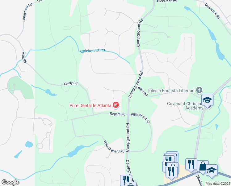 map of restaurants, bars, coffee shops, grocery stores, and more near 5885 Camp Trail in Cumming