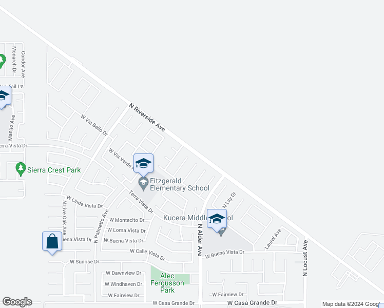 map of restaurants, bars, coffee shops, grocery stores, and more near 3761 North Fernwood Avenue in Rialto