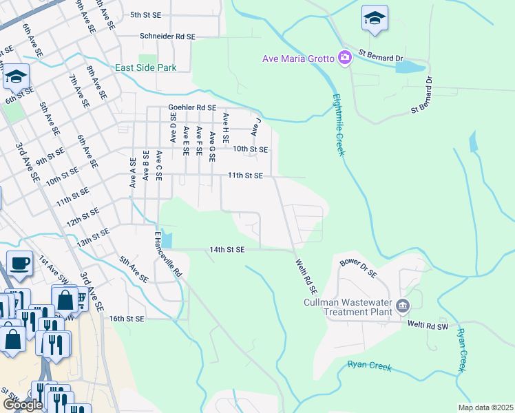 map of restaurants, bars, coffee shops, grocery stores, and more near 1204 Old Bolte Road Southeast in Cullman
