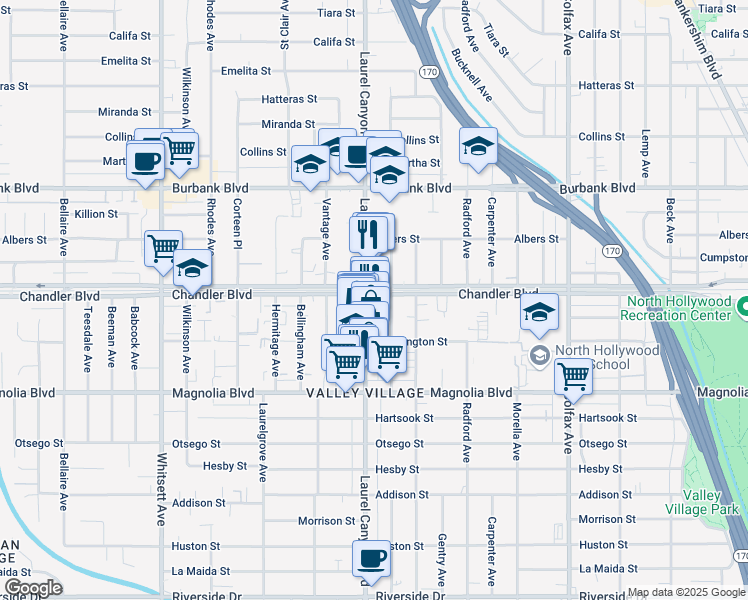 map of restaurants, bars, coffee shops, grocery stores, and more near in Los Angeles