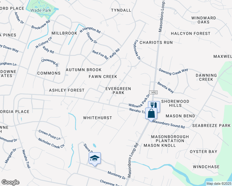 map of restaurants, bars, coffee shops, grocery stores, and more near 1007 Primivera Court in Wilmington