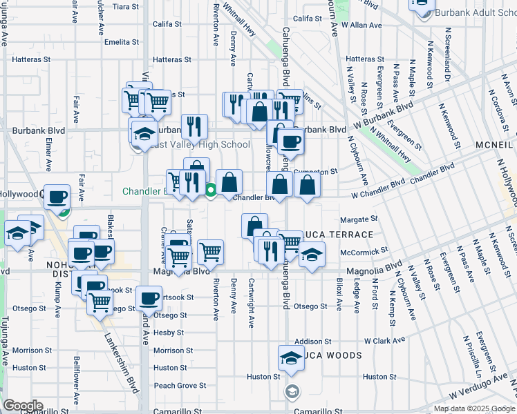map of restaurants, bars, coffee shops, grocery stores, and more near in Los Angeles