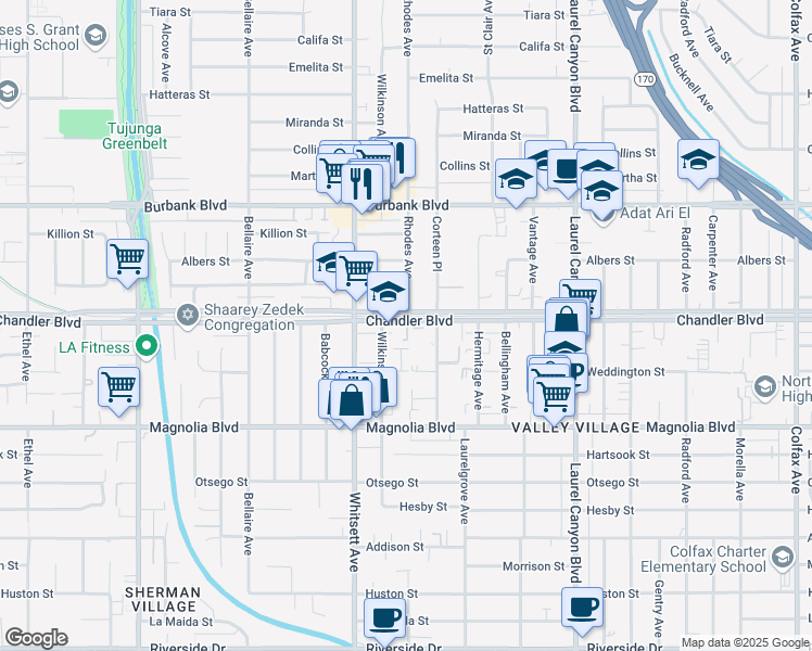 map of restaurants, bars, coffee shops, grocery stores, and more near in Los Angeles