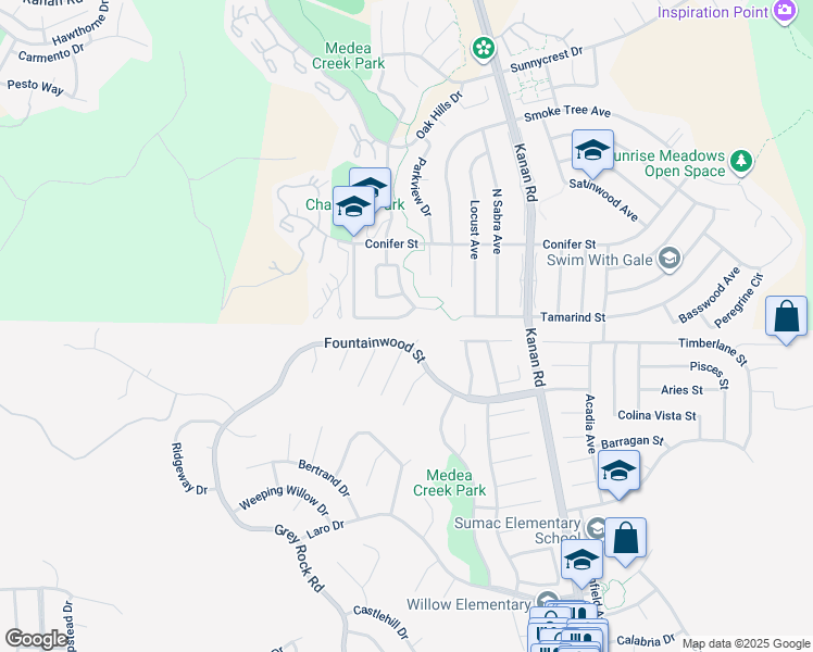 map of restaurants, bars, coffee shops, grocery stores, and more near 5895 Sunny Vista Avenue in Oak Park