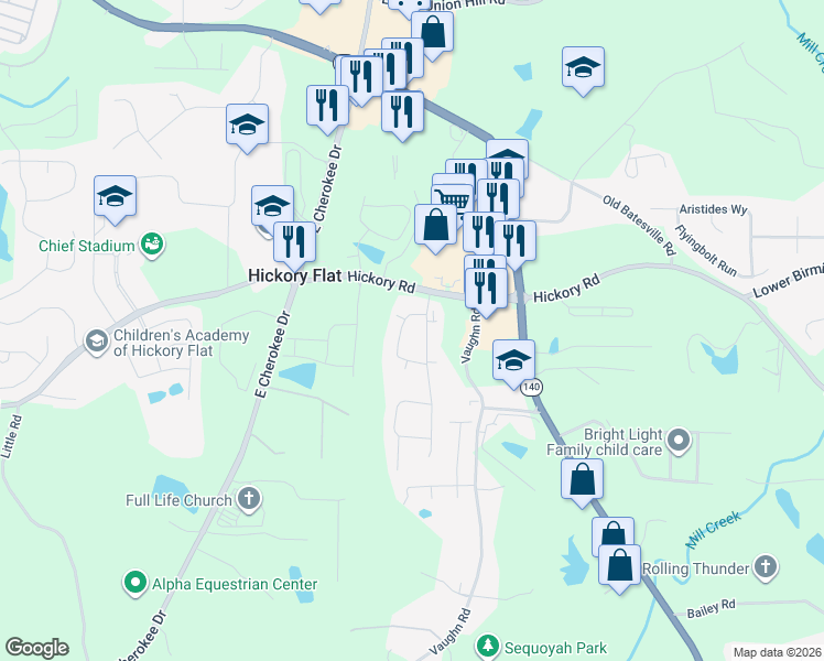 map of restaurants, bars, coffee shops, grocery stores, and more near 228 Orchards Circle in Woodstock