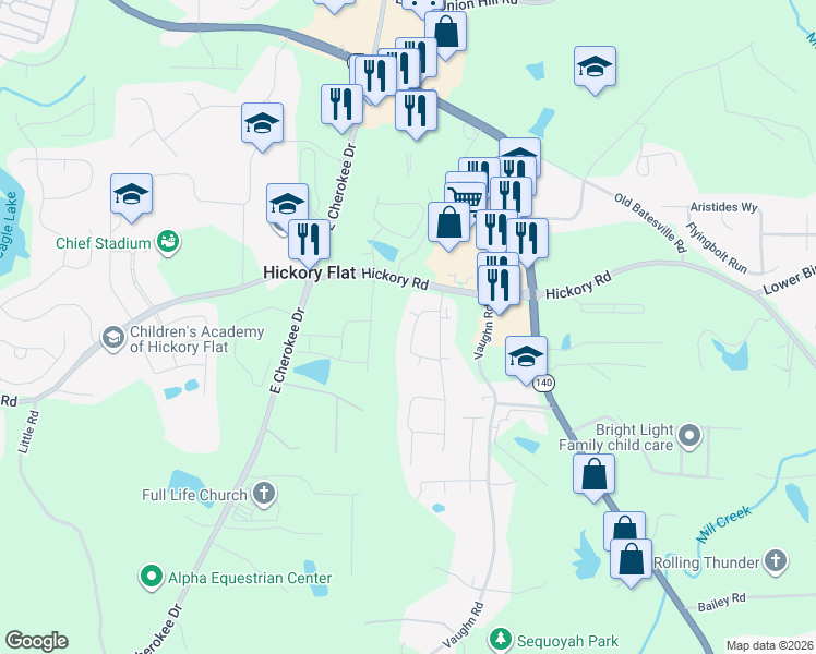 map of restaurants, bars, coffee shops, grocery stores, and more near 234 Orchards Circle in Woodstock