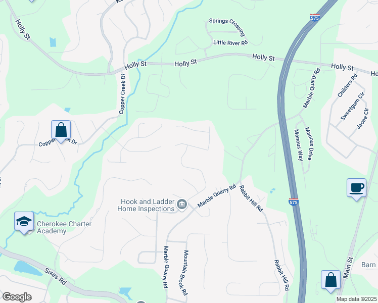 map of restaurants, bars, coffee shops, grocery stores, and more near 486 Crestmont Lane in Canton