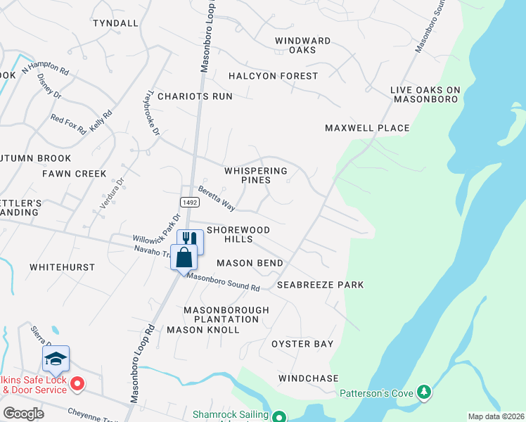 map of restaurants, bars, coffee shops, grocery stores, and more near 3708 Chukka Way in Wilmington