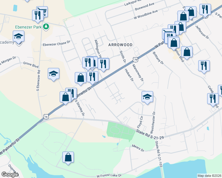 map of restaurants, bars, coffee shops, grocery stores, and more near 1221 Vía Ponticello in Florence