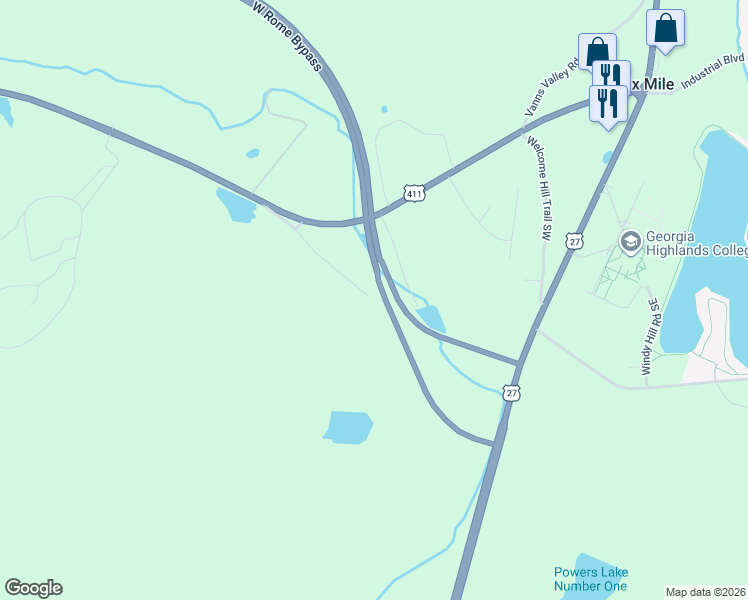map of restaurants, bars, coffee shops, grocery stores, and more near 190 Booze Mountain Road Southwest in Rome