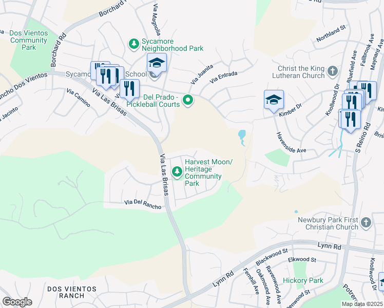 map of restaurants, bars, coffee shops, grocery stores, and more near 546 Camino Agua Dulce in Thousand Oaks