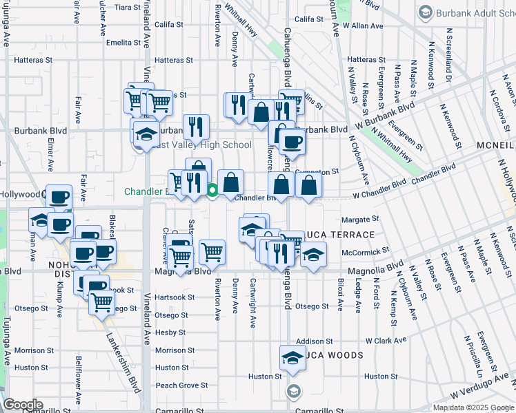 map of restaurants, bars, coffee shops, grocery stores, and more near in Los Angeles