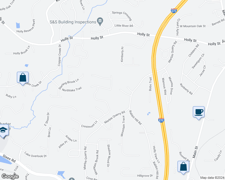 map of restaurants, bars, coffee shops, grocery stores, and more near 512 Crestmont Lane in Canton