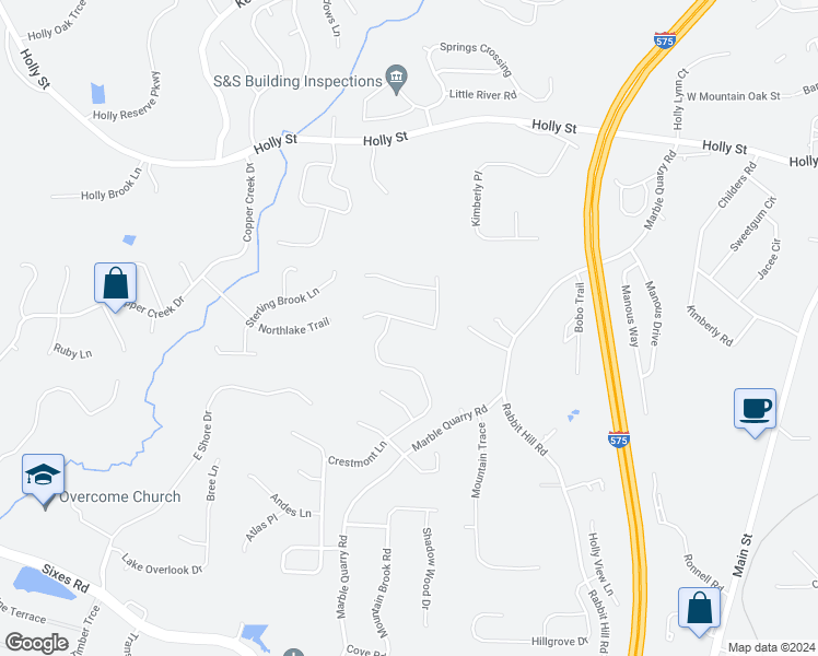 map of restaurants, bars, coffee shops, grocery stores, and more near 496 Crestmont Lane in Canton