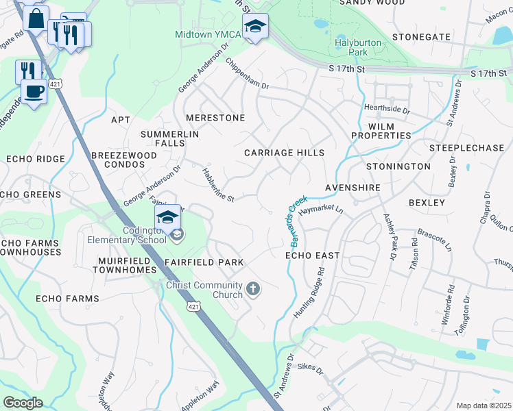 map of restaurants, bars, coffee shops, grocery stores, and more near 927 Turgotine Lane in Wilmington