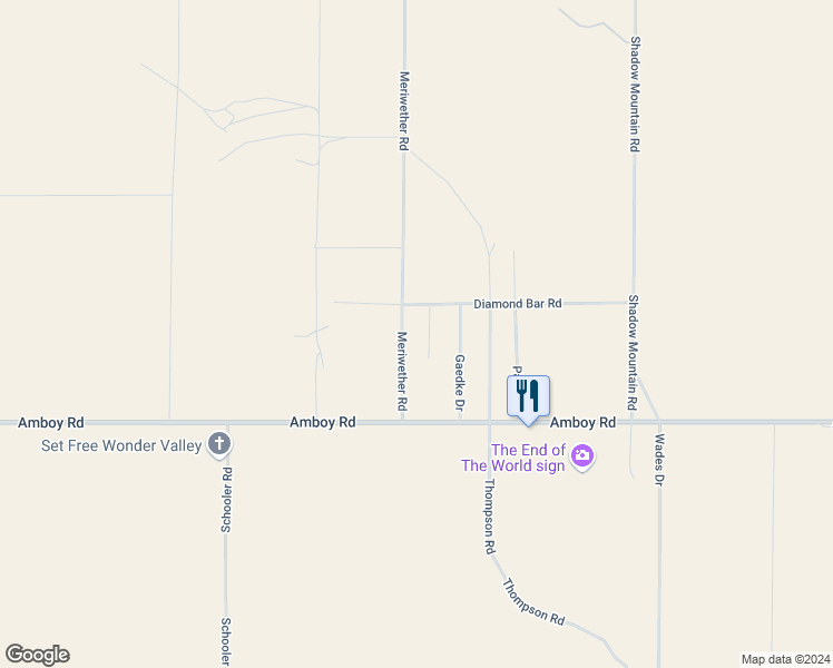map of restaurants, bars, coffee shops, grocery stores, and more near 4751 Meriwether Road in Twentynine Palms