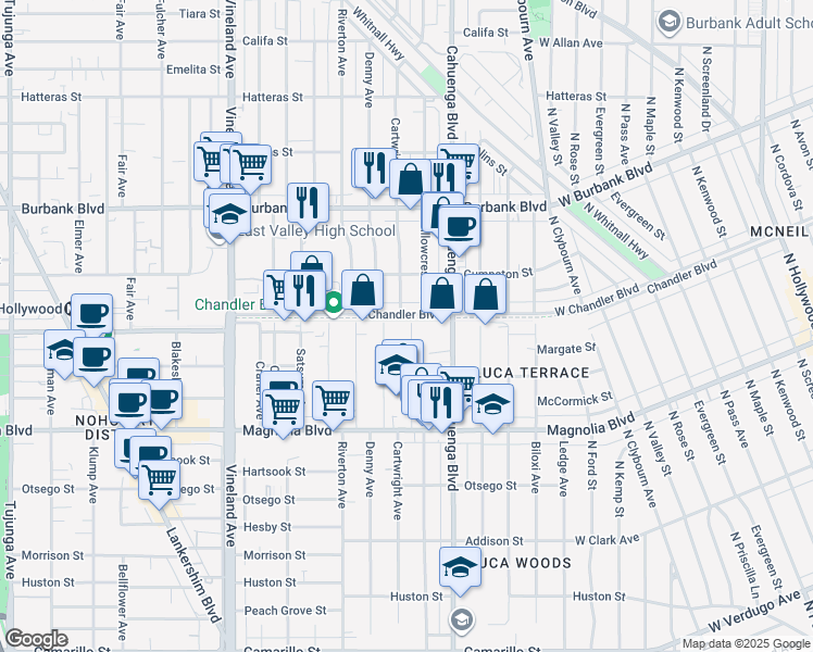 map of restaurants, bars, coffee shops, grocery stores, and more near in Los Angeles