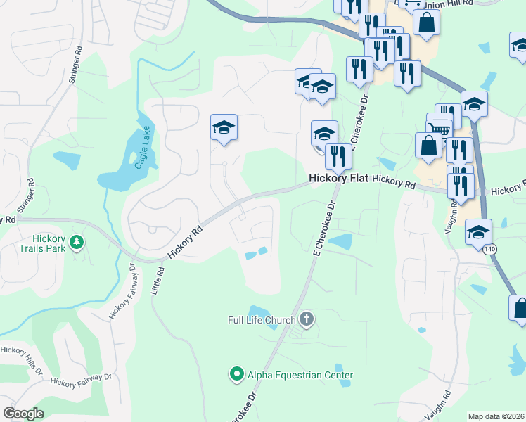 map of restaurants, bars, coffee shops, grocery stores, and more near 412 Timberleaf Road in Canton