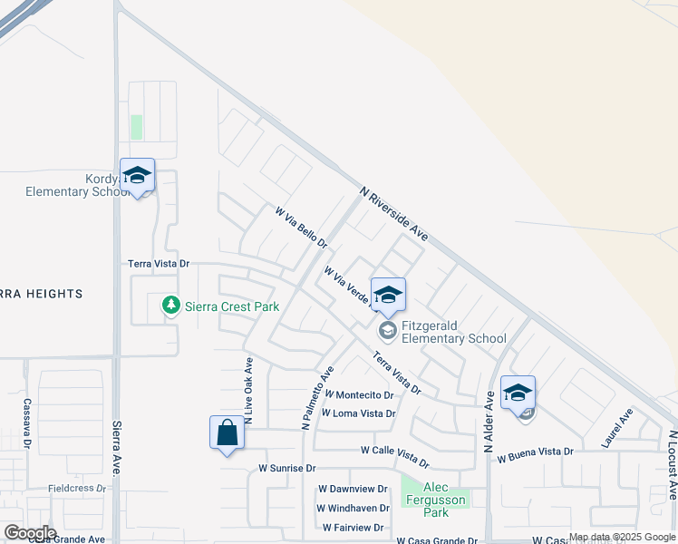 map of restaurants, bars, coffee shops, grocery stores, and more near 3797 Goldenrod Avenue in Rialto