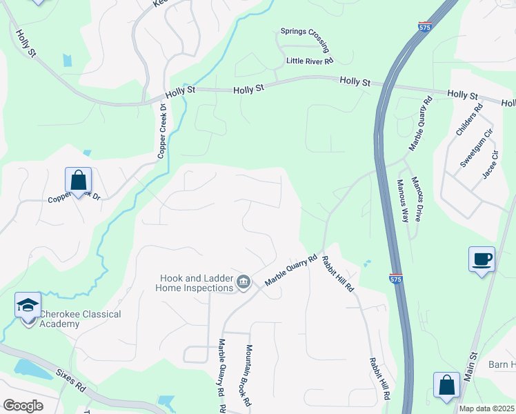 map of restaurants, bars, coffee shops, grocery stores, and more near 492 Crestmont Lane in Canton