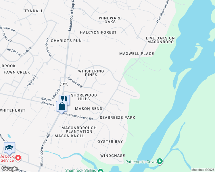 map of restaurants, bars, coffee shops, grocery stores, and more near 3720 Needle Sound Way in Wilmington