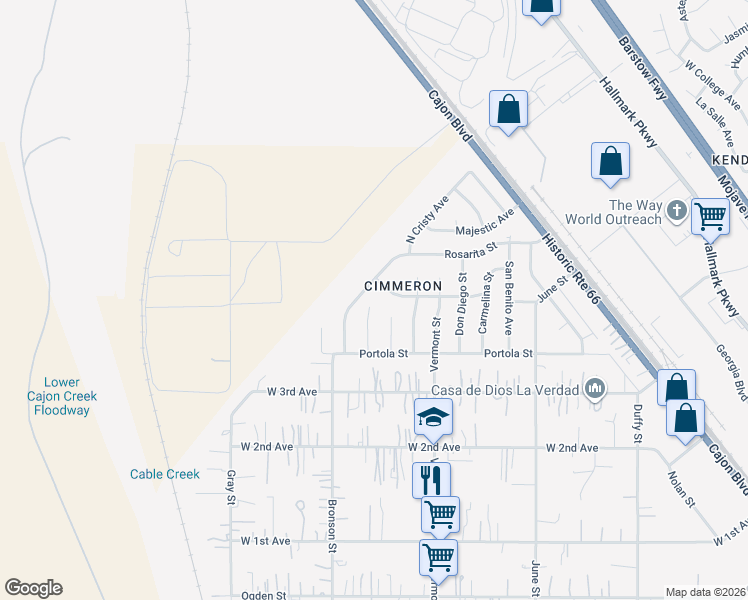 map of restaurants, bars, coffee shops, grocery stores, and more near 4428 Raquel Court in San Bernardino