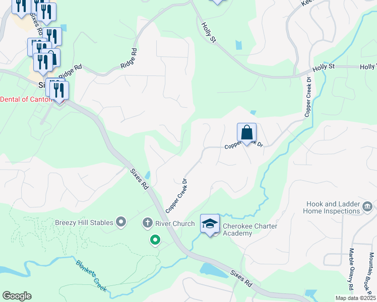 map of restaurants, bars, coffee shops, grocery stores, and more near 2665 Woodridge Chase in Canton