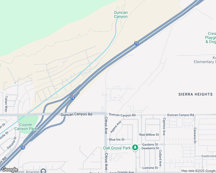 map of restaurants, bars, coffee shops, grocery stores, and more near 16126 Cannoli Ct in Fontana