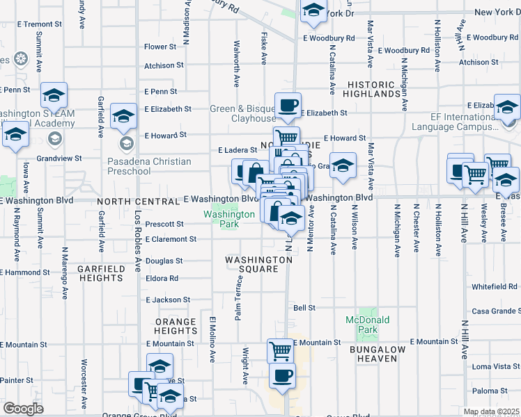 map of restaurants, bars, coffee shops, grocery stores, and more near 1311 North Hudson Avenue in Pasadena