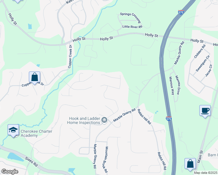 map of restaurants, bars, coffee shops, grocery stores, and more near 490 Crestmont Lane in Canton
