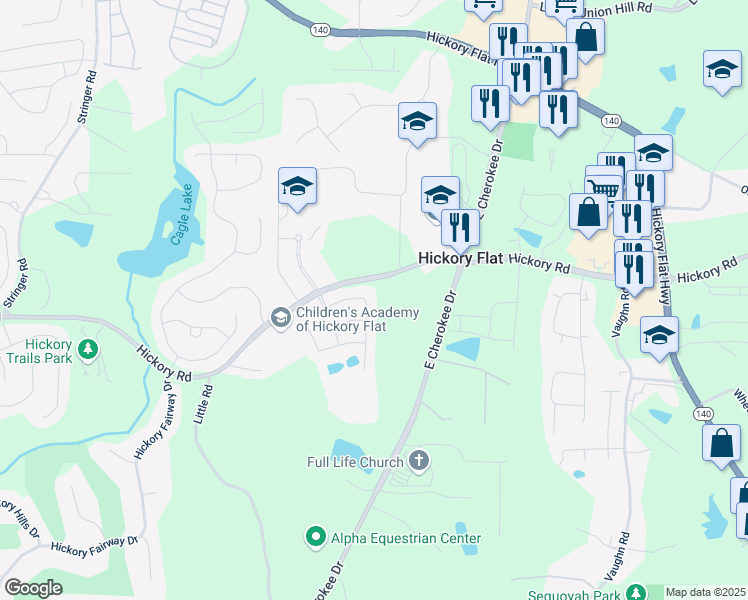 map of restaurants, bars, coffee shops, grocery stores, and more near 425 Timberleaf Road in Canton