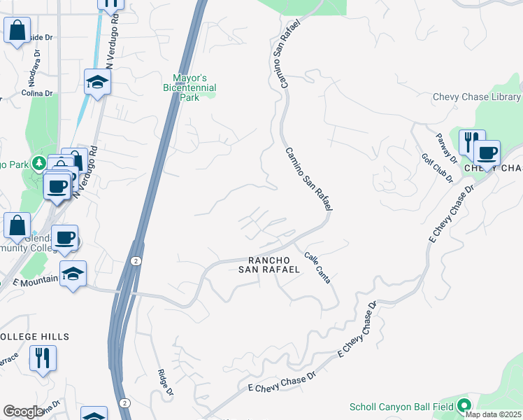 map of restaurants, bars, coffee shops, grocery stores, and more near 1926 Caminito Del Pilar in Glendale