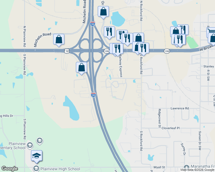 map of restaurants, bars, coffee shops, grocery stores, and more near 49 Overland Route in Ardmore