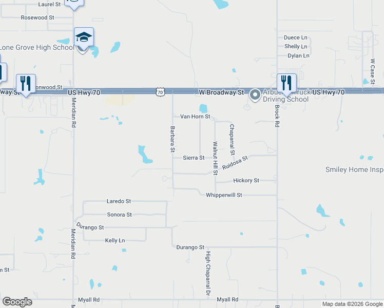 map of restaurants, bars, coffee shops, grocery stores, and more near 110 Sierra Street in Ardmore