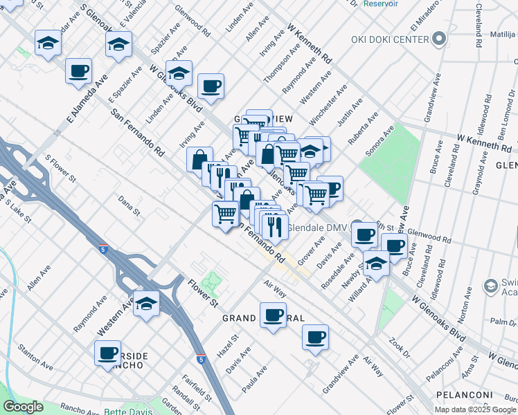 map of restaurants, bars, coffee shops, grocery stores, and more near 1016 Winchester Avenue in Glendale