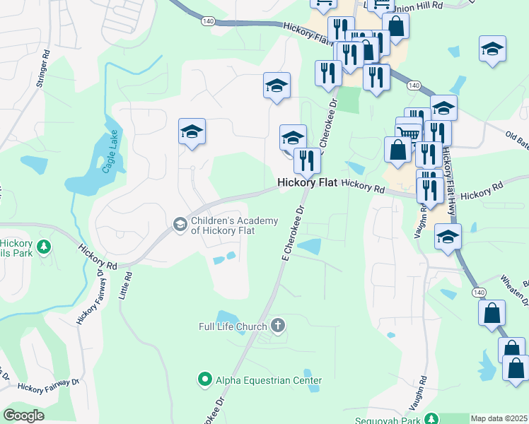 map of restaurants, bars, coffee shops, grocery stores, and more near 425 Timberleaf Road in Canton